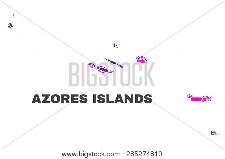 Mosaic Azores Islands Map Isolated On A White Background. Vector Geographic Abstraction In Pink And 