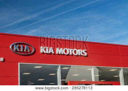 Roncq,france-february 20,2019: View Of The Kia Brand Dealership Store.kia Motors Is A South Korean A