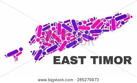 Mosaic East Timor Map Isolated On A White Background. Vector Geographic Abstraction In Pink And Viol