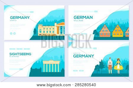 Germany Country Ornament Travel Tour Concept. Traditional Monument Brochure Card Set. Ethnic Templat