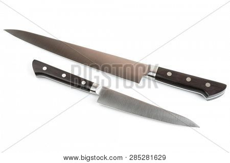 Pair of new stainless steel knives, isolated on white background