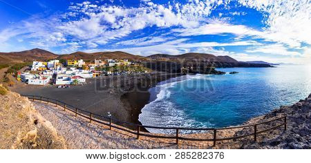 Fuerteventura - picturesque traditional fishing village Ajui, with black sand beaches. Canary islands