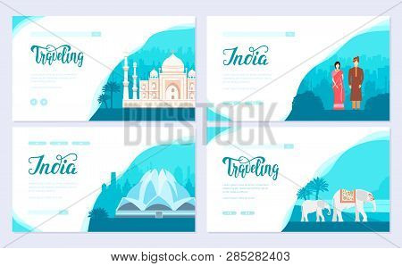 India Country Ornament Travel Tour Concept. Traditional Culture Brochure Card Set. Ethnic Template O