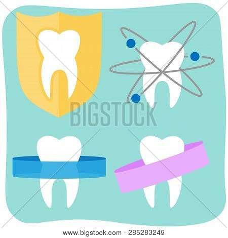 Flat Tooth Icons Vector Illustration On Plain Background