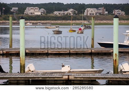 Boats And Houses At Wellfleet Harbor, Cape Cod, Wellfleet Ma