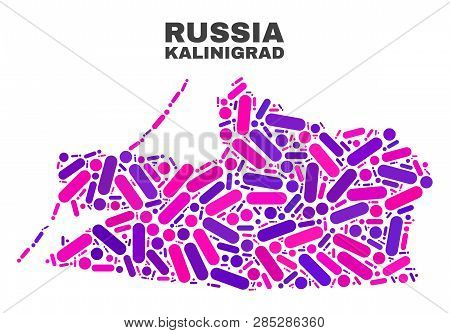 Mosaic Kalinigrad Region Map Isolated On A White Background. Vector Geographic Abstraction In Pink A