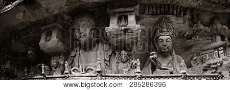 Panoramic view of stone carvings in Dazu in Chongqing China
