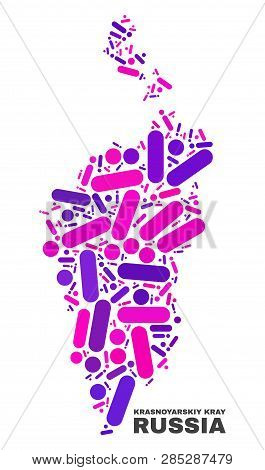 Mosaic Krasnoyarskiy Kray Map Isolated On A White Background. Vector Geographic Abstraction In Pink 