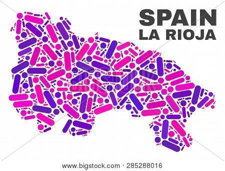 Mosaic La Rioja Of Spain Map Isolated On A White Background. Vector Geographic Abstraction In Pink A