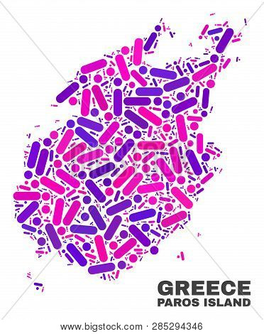 Mosaic Paros Island Map Isolated On A White Background. Vector Geographic Abstraction In Pink And Vi