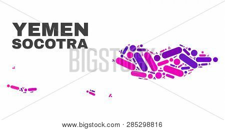 Mosaic Socotra Archipelago Map Isolated On A White Background. Vector Geographic Abstraction In Pink