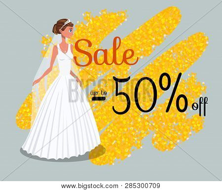 Wedding Dress Discount Banner Vector Template. 50 Off Sale Flat Flyer. Black Friday, Bargain. Promot