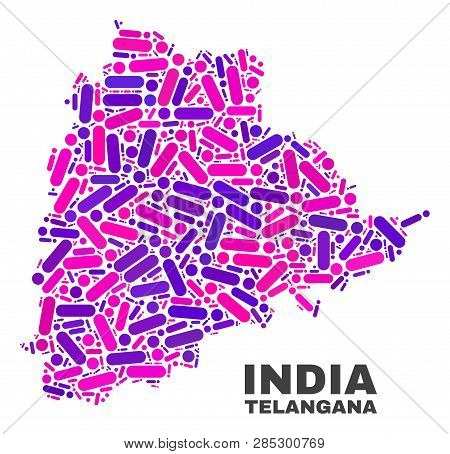 Mosaic Telangana State Map Isolated On A White Background. Vector Geographic Abstraction In Pink And