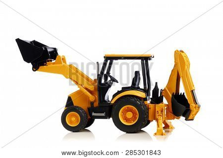 backhoe tractor toy, isolated on white