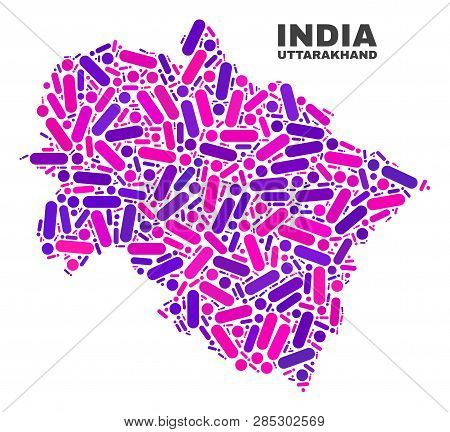 Mosaic Uttarakhand State Map Isolated On A White Background. Vector Geographic Abstraction In Pink A