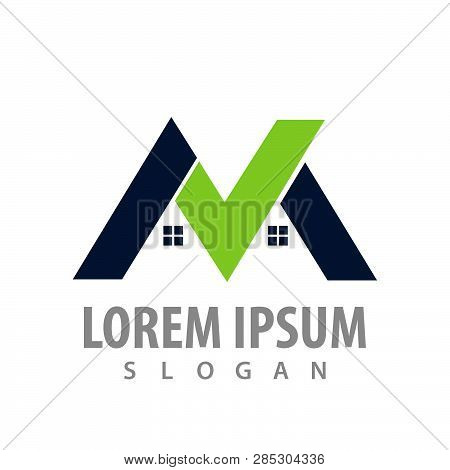 Logo Concept Design. Real Estate Home Symbol Graphic Template Element. Initial Letter M Flate Style.