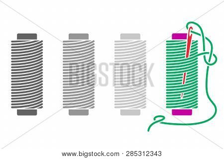 Icon Sewing Thread On Spools. Vector Isolated Coil. Silhouette