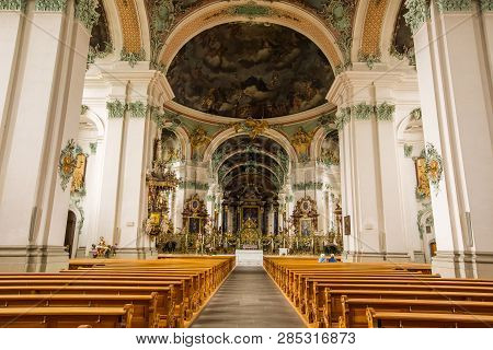 St Gallen, Switzerland - April 17: Abbey Of Saint Gall On April 17, 2015 In St Gallen. The Interior 