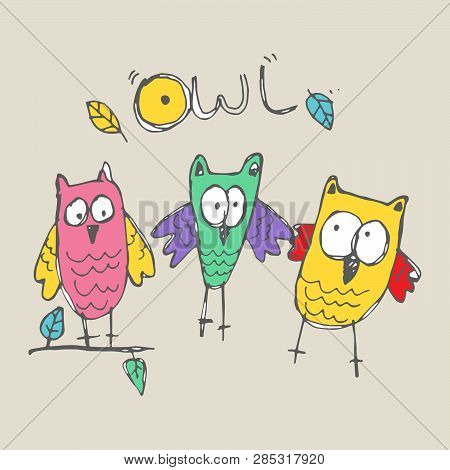 Doodle Owl Vector Cartoon, Illustration For Kids