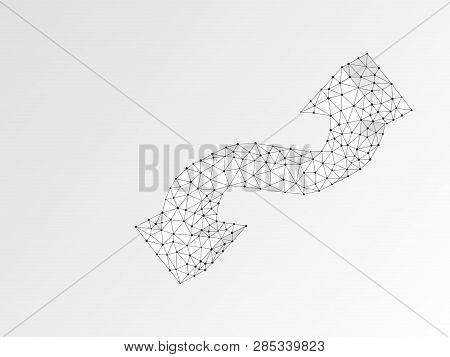 Crossroad Direction Two Ways Arrows Abstract Wireframe Digital 3d Illustration. Low Poly Crossway Ch
