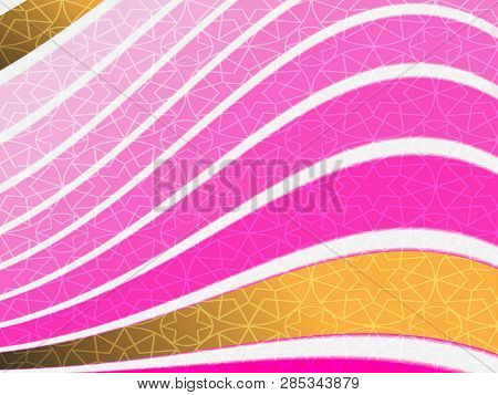 Striped Blurred Gradient Vector Template Business Card Or Frame With Pink And Golden Wavy Stripes,  