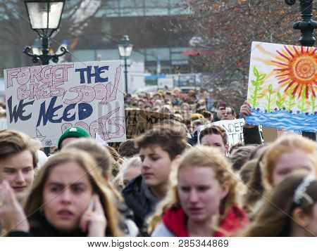School Children Skipping School Holding Protest Banners To Protest Against Climate Change Policy