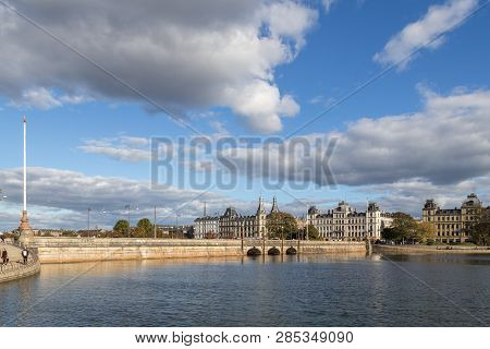 Copenhagen, Denmark - October 4, 2016: Queen Louises Bridge In Norrebro District On A Sunny Day. Que