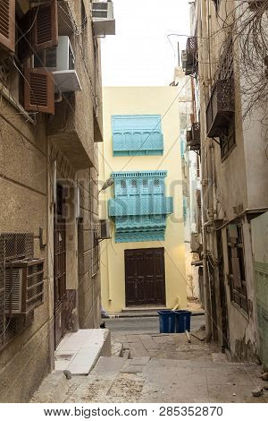 Old City In Jeddah Saudi Arabia Known As Historical Jeddah. Old And Heritage Windows And Doors In Je
