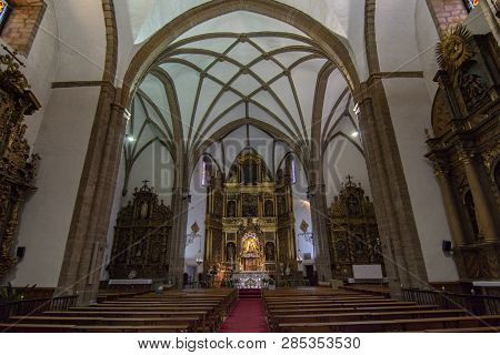 Ponferrada, Leon, Spain; June 2017: Interior View Of The Basilica Of The Encina In The Square Of Cen