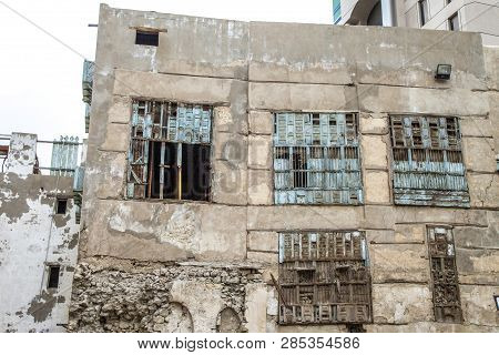Old City In Jeddah Saudi Arabia Known As Historical Jeddah. Old And Heritage Windows And Doors In Je