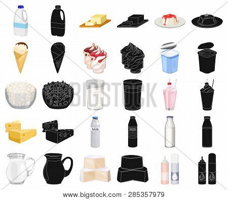 Milk Product Cartoon, Black Icons In Set Collection For Design.milk And Food Vector Symbol Stock Web