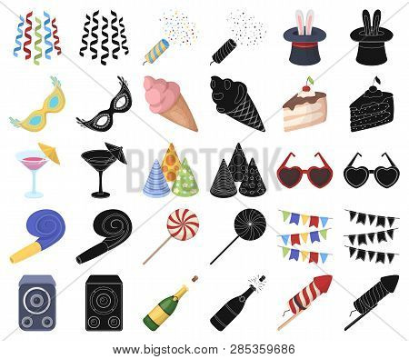 Party, Entertainment Cartoon, Black Icons In Set Collection For Design. Celebration And Treat Vector