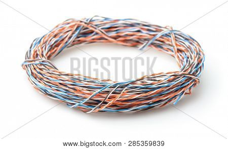Rolled twisted pair cable isolated on white
