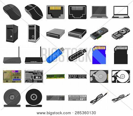 Personal Computer Cartoon, Black Icons In Set Collection For Design. Equipment And Accessories Vecto