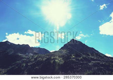 Mountain Landscape. The Top Of The Mountain On The Background Of Blue Sky
