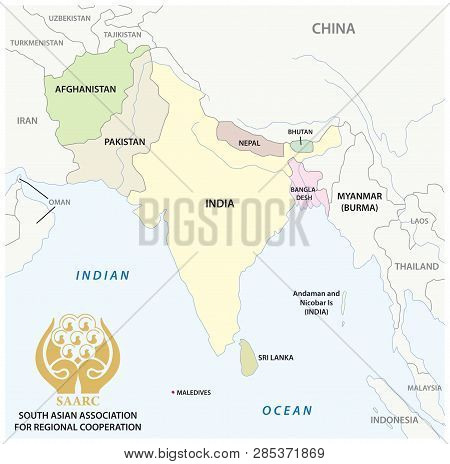 South Asian Association For Regional Cooperation (saarc) Vector Map With Logo