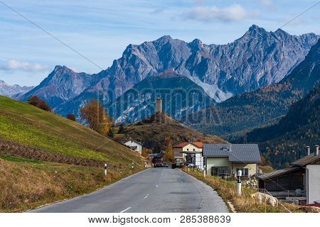 The Village Of Ardez, Graubunden, Switzerland, A Municipality In The District Of Inn In Eastern Swit