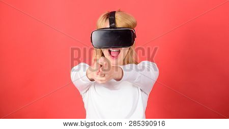 Woman With Virtual Reality Headset. Young Woman Using A Virtual Reality Headset With Conceptual Netw