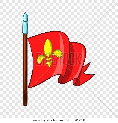 Medieval Red Knight Flag With Gold Lily Icon In Cartoon Style On A Background For Any Web Design
