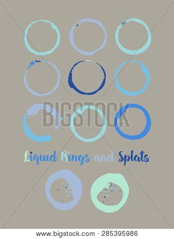 Turquoise, Purple, Blue Round Frames, Mug Or Cup Stains And Rings. Vector Vintage Retro Logo Or Ads 