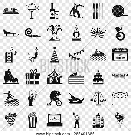 Lunapark Icons Set. Simple Style Of 36 Lunapark Vector Icons For Web For Any Design