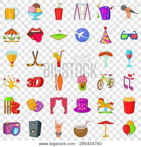Playground Icons Set. Cartoon Style Of 36 Playground Vector Icons For Web For Any Design