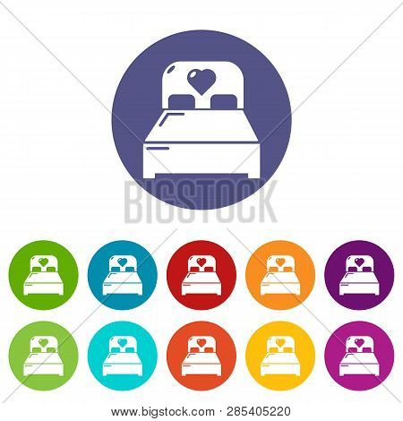Wedding Couple Bed Icons Color Set Vector For Any Web Design On White Background