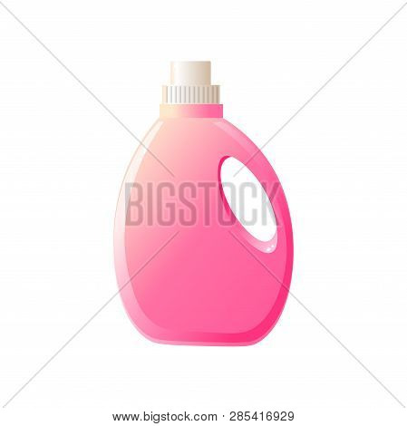 Pink Large Volume Bottle For Rinser, Bleacher Or Liquid Powder Isolated On White Background.