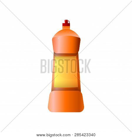 Plastic Orange Detergent Bottle With Place For Lettering Isolated On White Background.