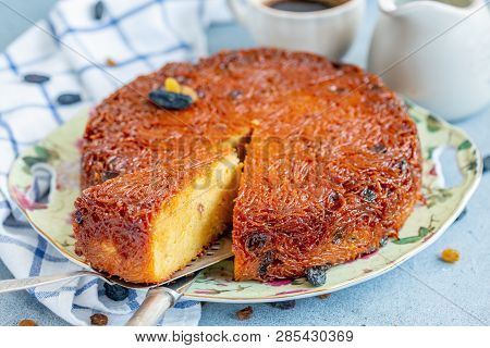 Dish With Traditional Dessert Of Baked Noodles.