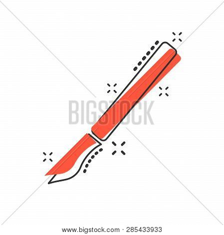 Vector Cartoon Medical Scalpel Icon In Comic Style. Hospital Surgery Knife Sign Illustration Pictogr