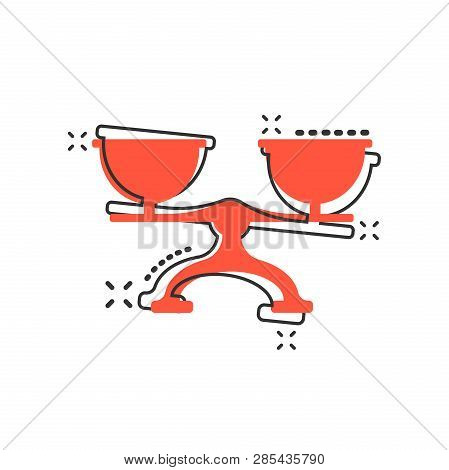 Vector Cartoon Scale Weigher Icon In Comic Style. Weigher Sign Illustration Pictogram. Balance Busin