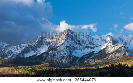 Mount Sneffels In An Early Morning Autumn In South Western Colorado After A Snowstorm.