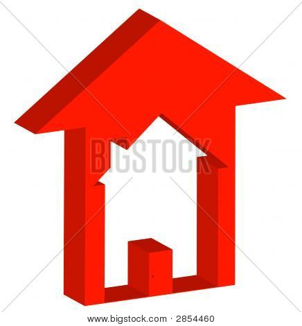 Pfeil rot oben mit Haus 3D